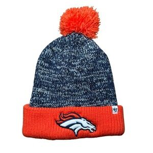 Denver Broncos '47 Brand Knit Beanie Hat Orange Blue Football Winter Pom